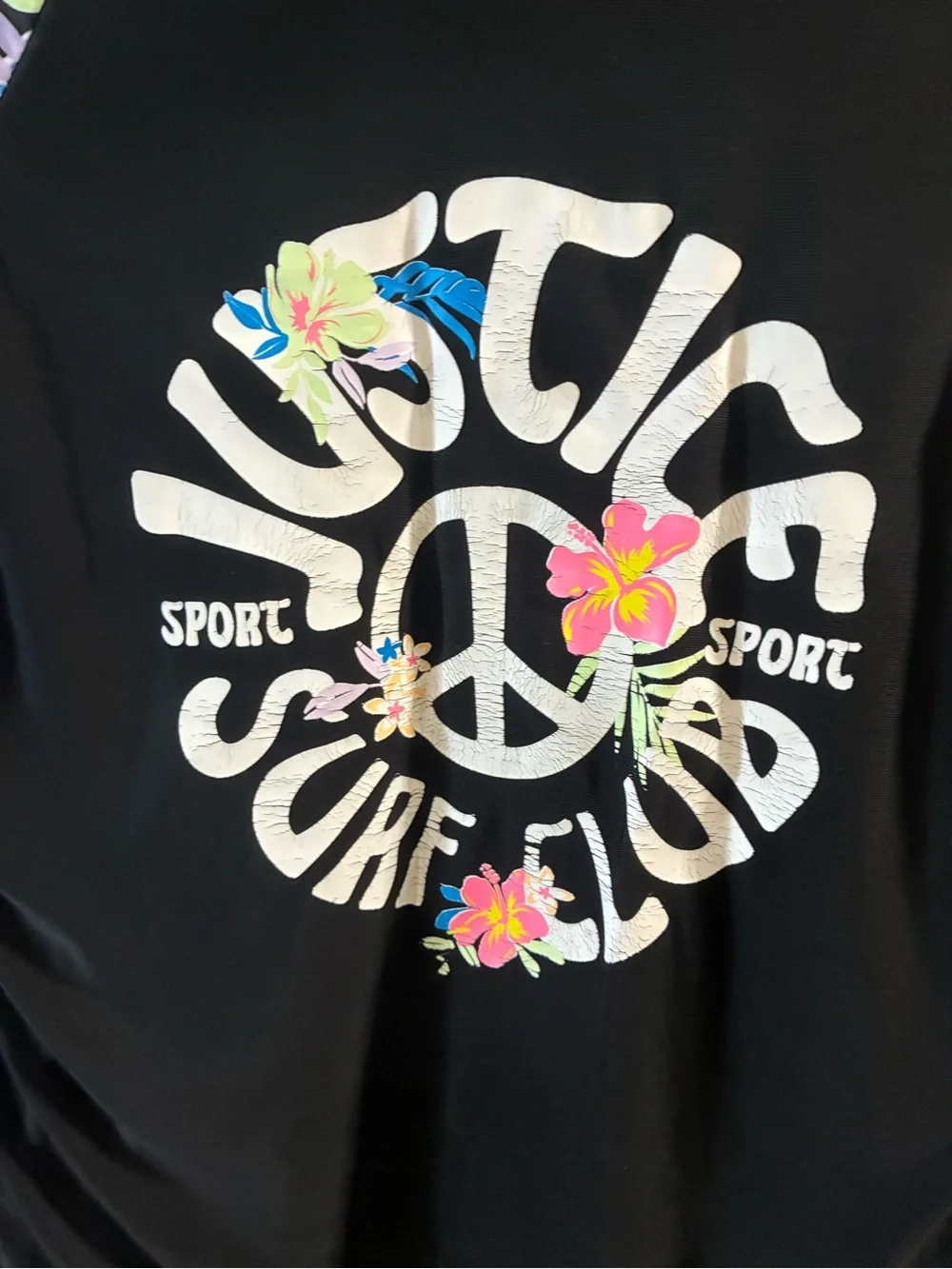 Girls Black Floral Raglan Long Sleeve Rash Guard